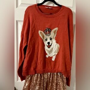 Time and Tru Rust Red Corgi Sweater with Crown